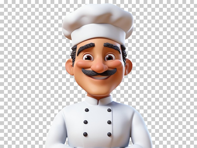 PSD retrato de chef de desenho animado 3d isolado em fundo transparente png psd