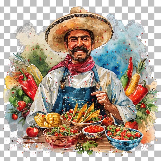 PSD retrato de chef mexicano tema mexicano