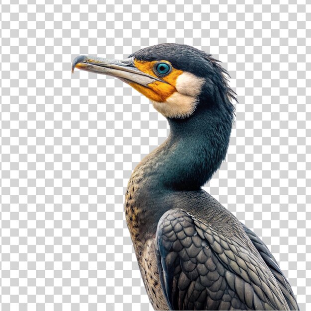 PSD retrato de cormorão isolado em fundo transparente