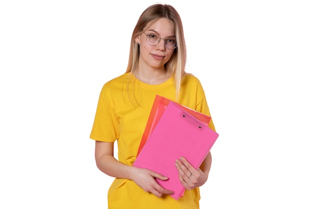 Retrato de estúdio de uma jovem estudante adolescente