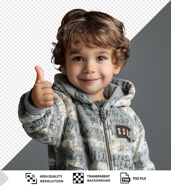 PSD retrato de estúdio incrível de um menino bonito o menino mostra o polegar para cima png psd