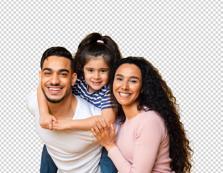 PSD retrato de família feliz com a filha