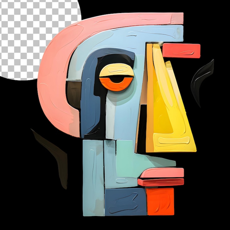PSD retrato de homem de rosto humano 3d no estilo picasso do cubismo