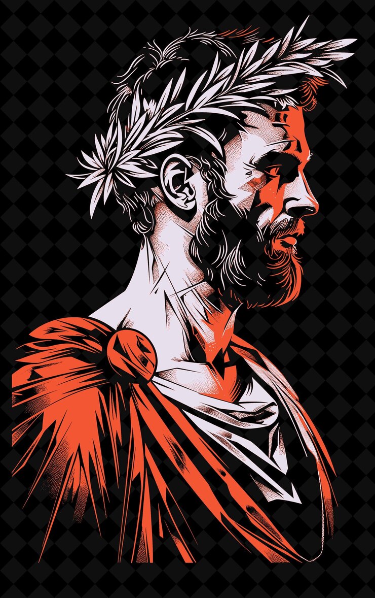 PSD retrato de homem grego vestindo uma túnica chiton e um laurel wreat design de cores vivas png colecções