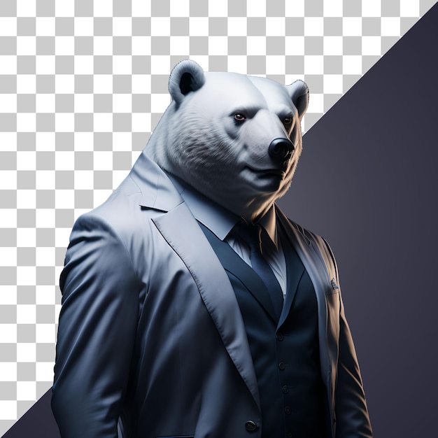 PSD retrato de humanóide antropomórfico urso polar branco vestindo terno empresário isolado transparente