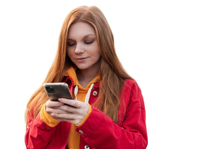 PSD retrato de jovem adolescente com smartphone