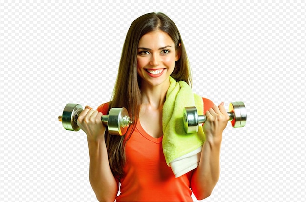 Retrato de jovem mulher fitness levantamento de pesos halteres treino atlético sorrindo confiante