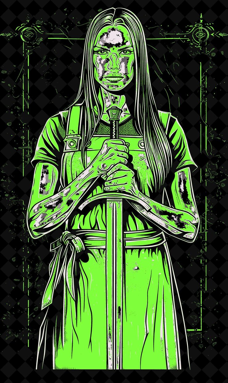 PSD retrato de mulher artesã de armas com avental de couro e vestido hol design de cores vívidas coleções png