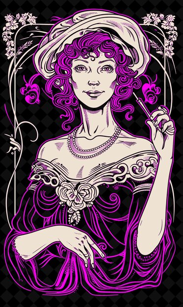 Retrato de mulher costureira com um boné de linho e vestido segurando desenho de cores vívidas Coleções PNG