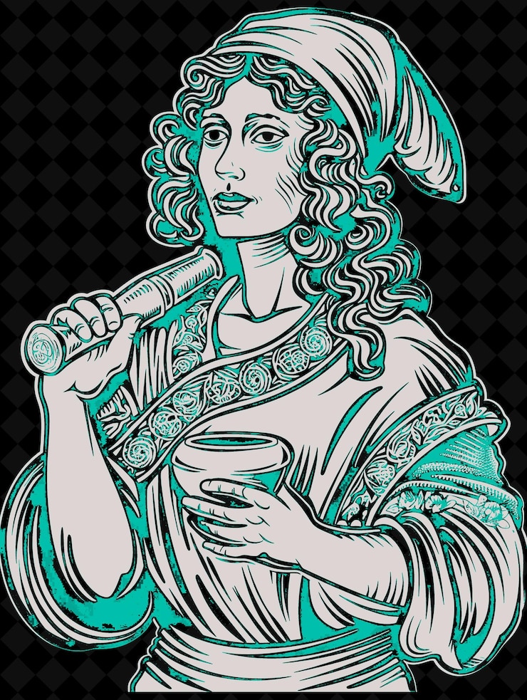 PSD retrato de mulher curanda com um boné de linho e um vestido segurando um mo design de cores vívidas coleções png