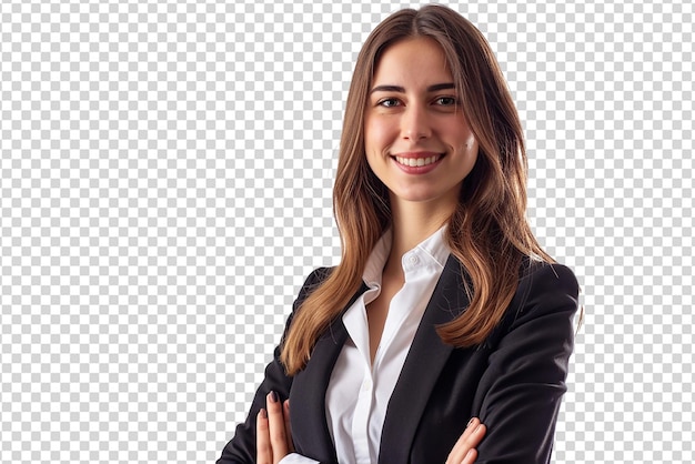 retrato de mulher de negócios com braços cruzados em fundo branco isolado