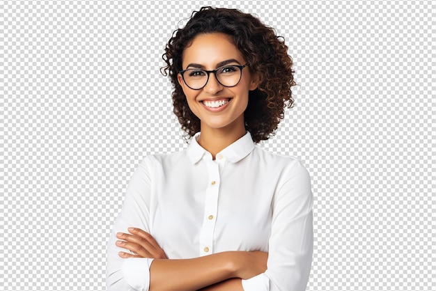 Retrato de mulher idosa sorrindo isolada em um fundo transparente