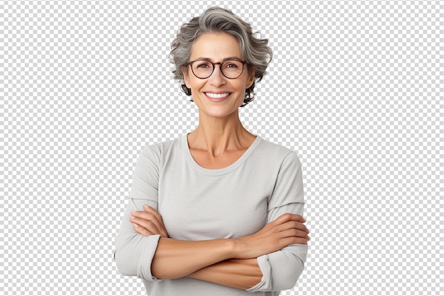 Retrato de mulher idosa sorrindo isolada em um fundo transparente