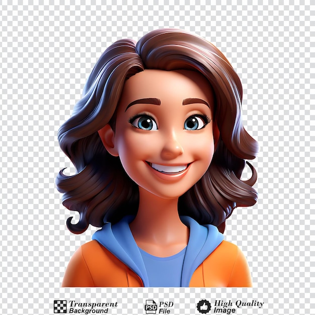 PSD retrato de mulher sorridente de desenho animado 3d isolado em fundo transparente