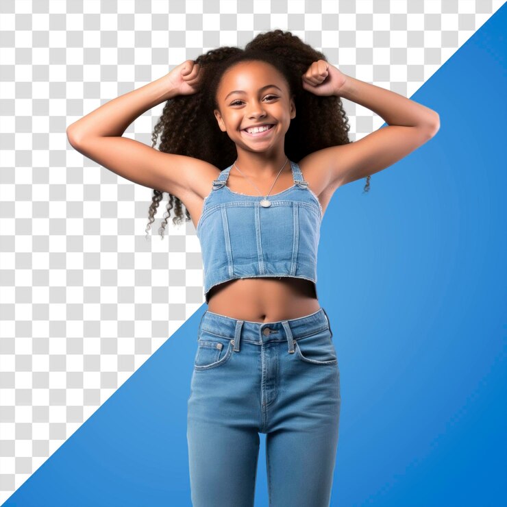 PSD retrato de pé em denim de sorriso png