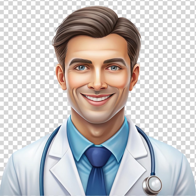 PSD retrato de personagem médico masculino isolado em fundo transparente