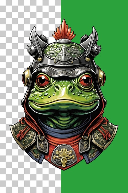 PSD retrato de sapo verde com capacete e armadura