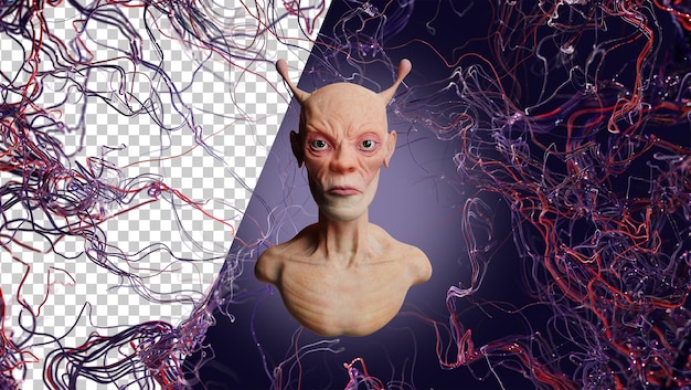Retrato de um alienígena em um fundo abstrato renderização 3D alienígena humanóide