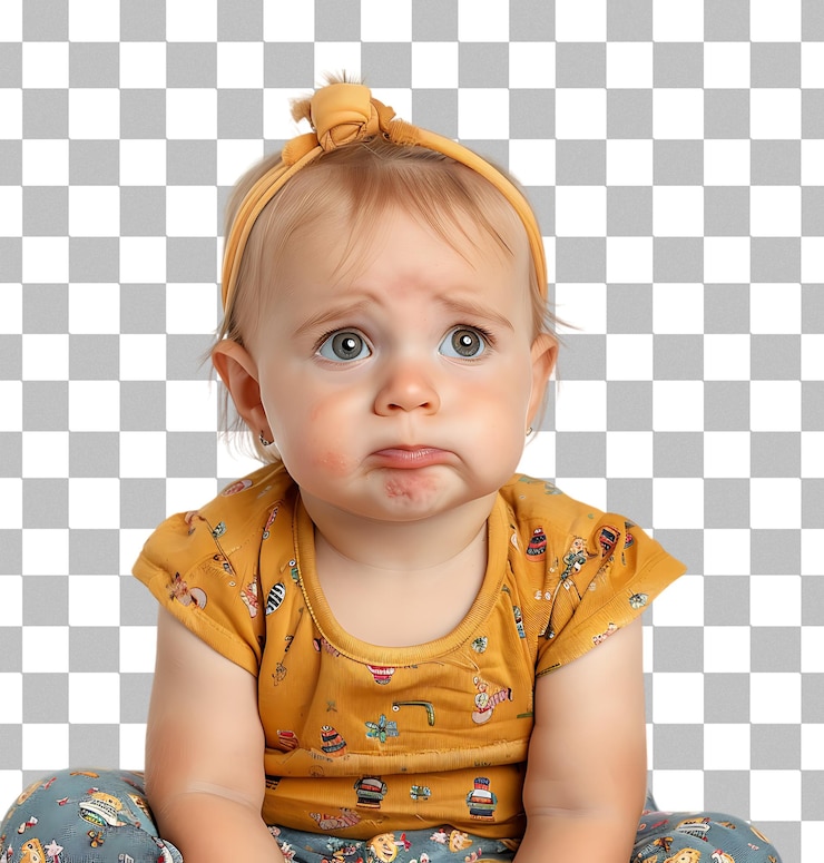 PSD retrato de um bebê triste chorando em um fundo transparente