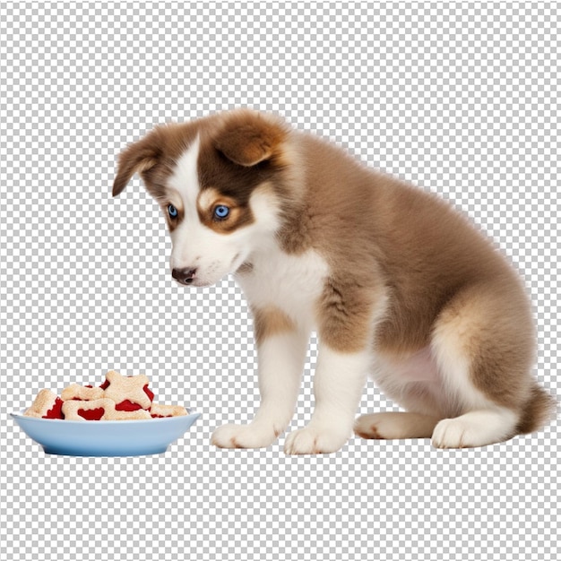 PSD retrato de um cão a comer comida.
