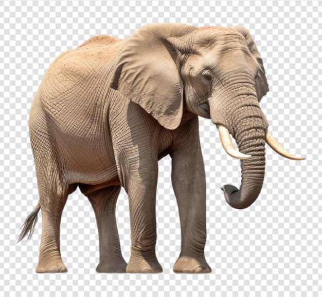 PSD retrato de um elefante adulto olhando para a frente isolado em fundo transparente