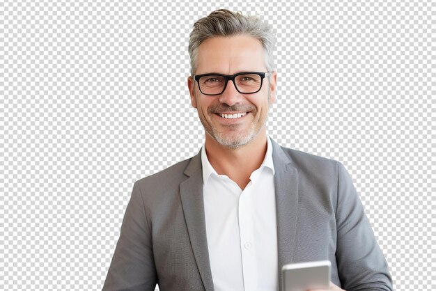 Retrato de um empresário bem sucedido e feliz isolado em um fundo transparente