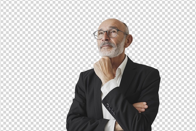 PSD retrato de um empresário pensando em pose em fundo branco isolado