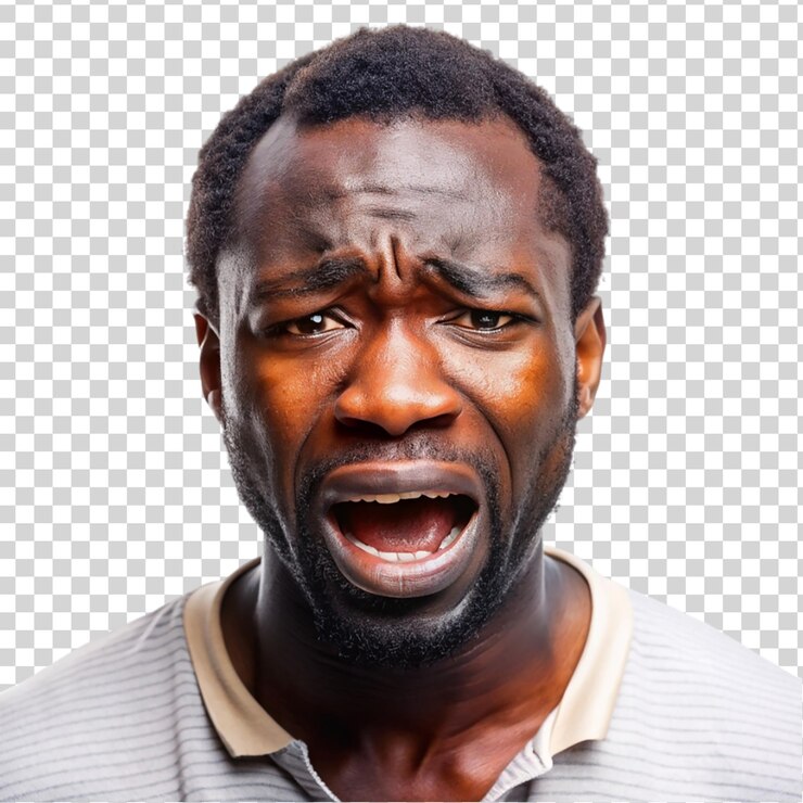 PSD retrato de um homem africano chorando em fundo transparente