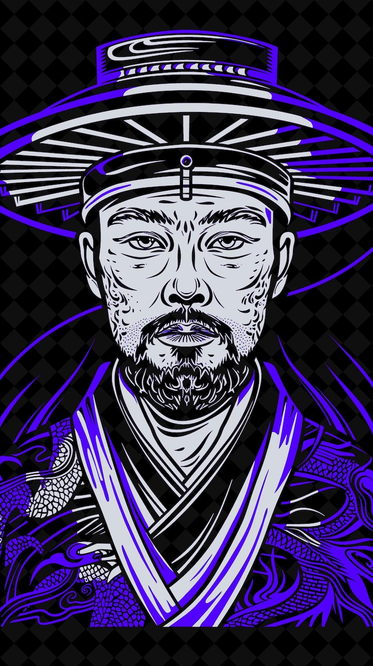 PSD retrato de um homem ainu vestindo uma túnica tradicional e um chapéu com design de cores vívidas coleções png