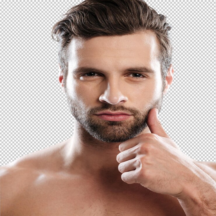 PSD retrato de um homem barbudo e encantador nu