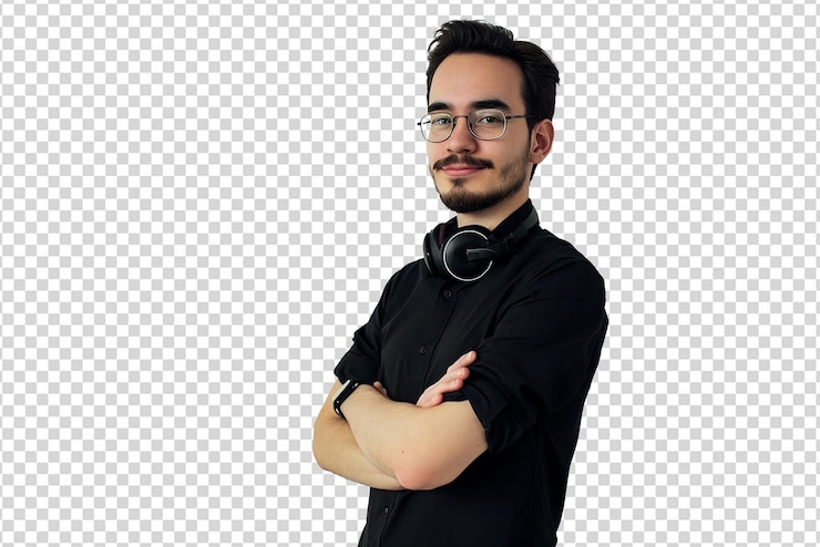 PSD retrato de um homem com o braço cruzado em fundo branco isolado