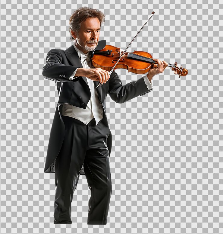 PSD retrato de um homem elegante tocando violino isolado em fundo transparente
