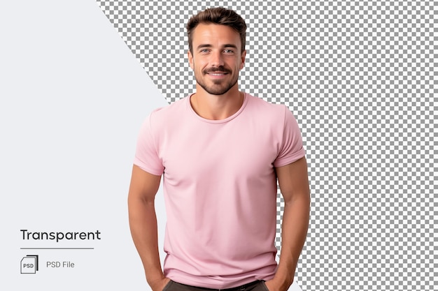 PSD retrato de um homem feliz com um sorriso amigável em roupas cor-de-rosa pessoa agradável alegre positiva