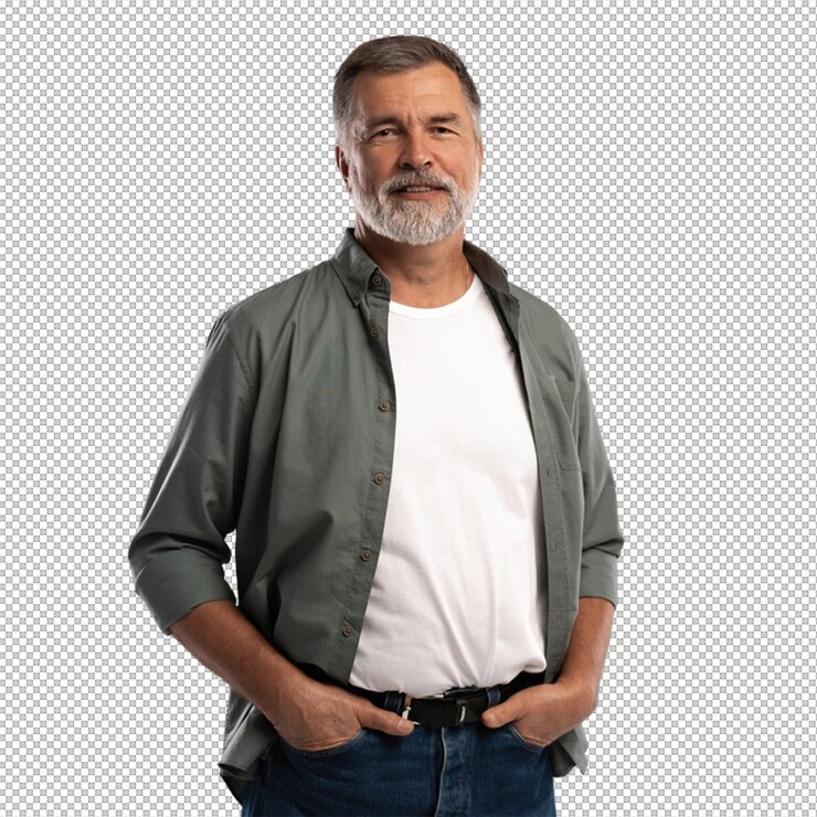PSD retrato de um homem idoso sorridente com cabelo cinzento e barba