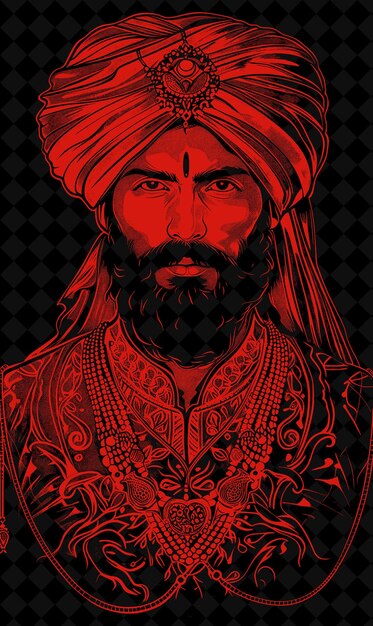 PSD retrato de um homem indiano raja vestindo um turbante e sherwani com design de cores vivas coleções png