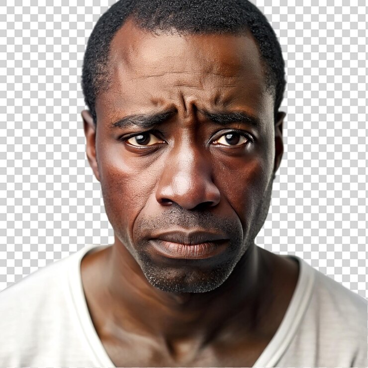 PSD retrato de um homem negro triste isolado em fundo transparente