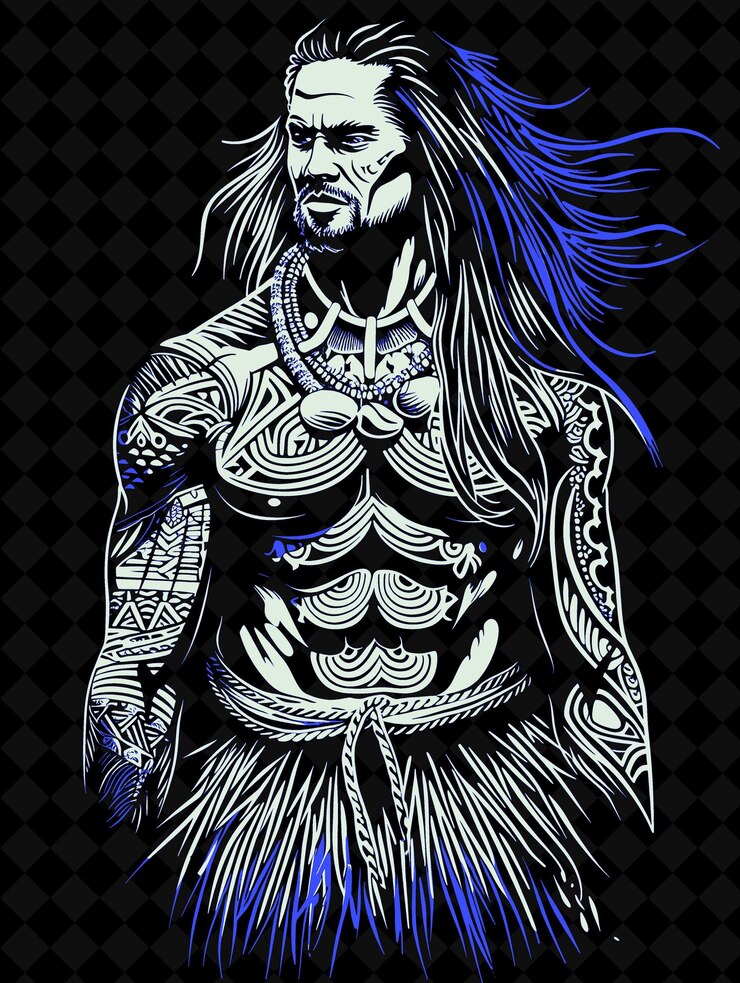 PSD retrato de um homem polinês vestindo uma saia tradicional de grama com um design de cores vívidas png collections