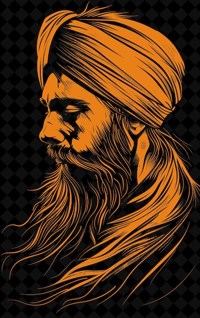 PSD retrato de um homem sikh vestindo um turbante tradicional e uma barba com design de cores vívidas png collections