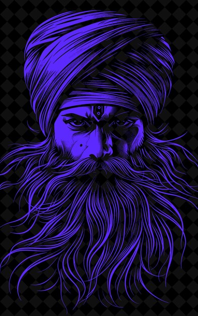 PSD retrato de um homem sikh vestindo um turbante tradicional e uma barba com design de cores vívidas png collections