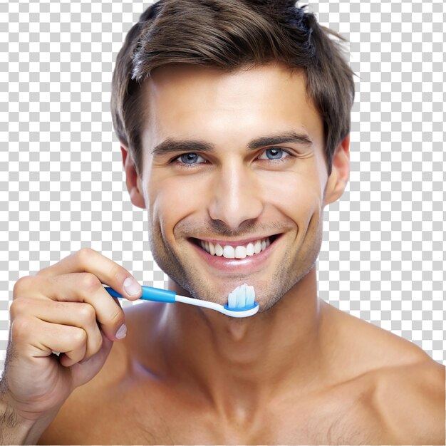 PSD retrato de um jovem bonito a escovar os dentes isolado sobre um fundo transparente