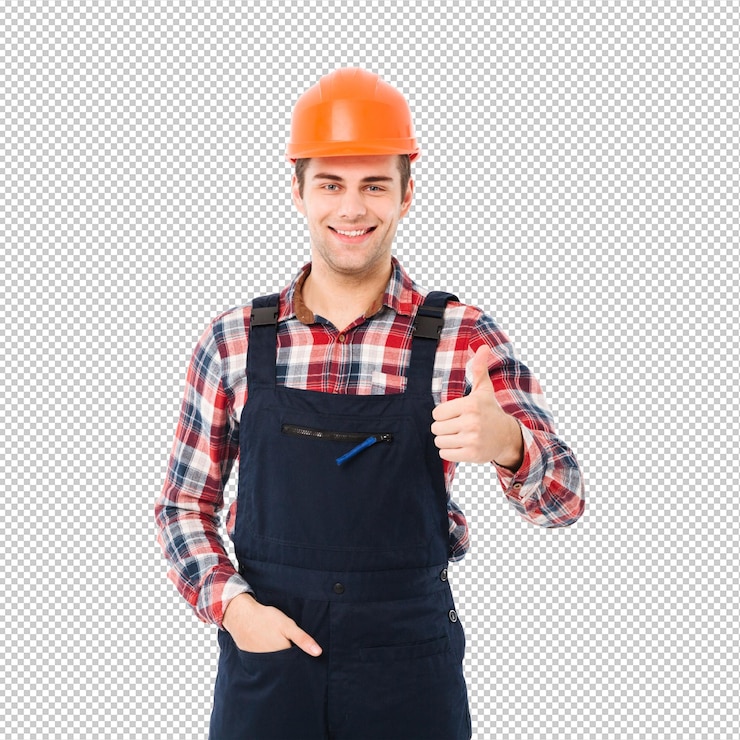 PSD retrato de um jovem construtor sorridente
