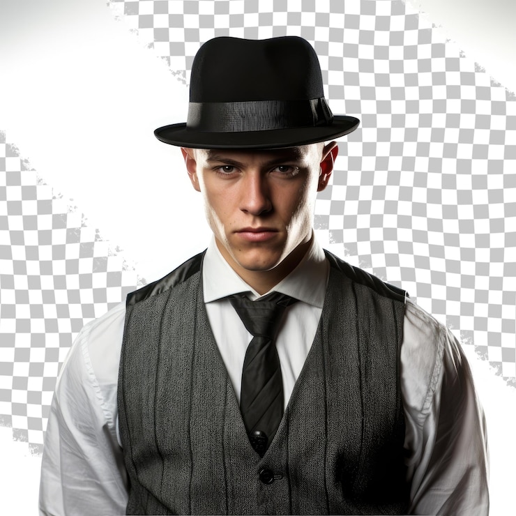 PSD retrato de um jovem gangster isolado em fundo transparente
