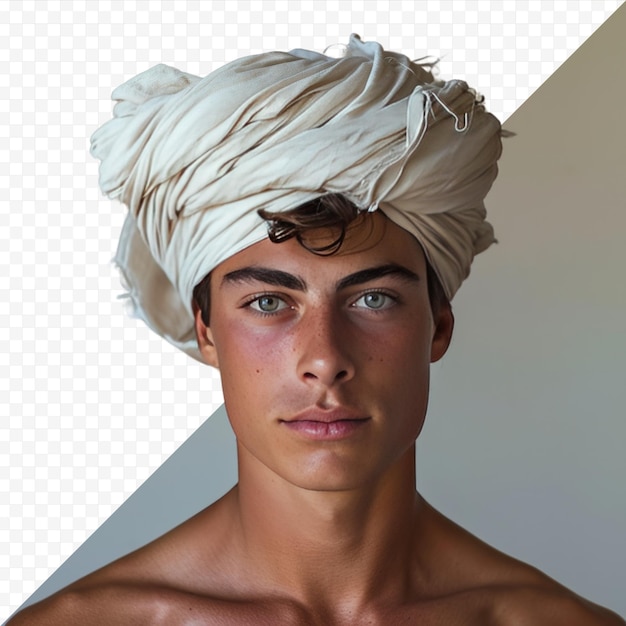 Retrato de um jovem sério usando turbante