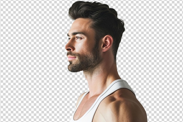 PSD retrato de um modelo masculino musculoso isolado em fundo branco