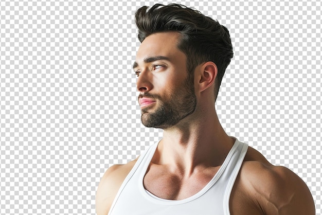 PSD retrato de um modelo masculino musculoso isolado em fundo branco