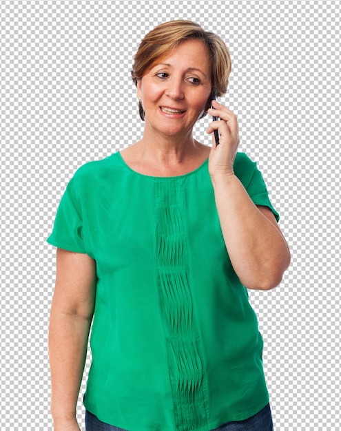 Retrato, de, um, mulher madura, falando telefone