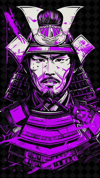 PSD retrato de um samurai japonês usando um capacete kabuto e ar vivid color design png collections