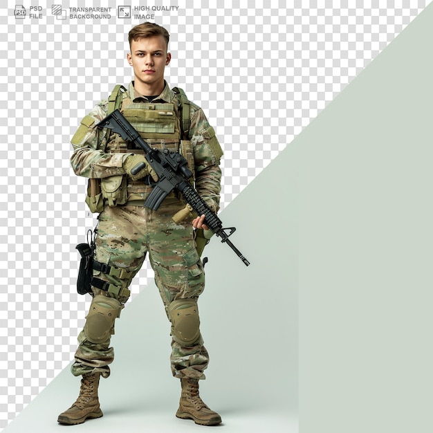 PSD retrato de um soldado isolado em fundo transparente ou branco png