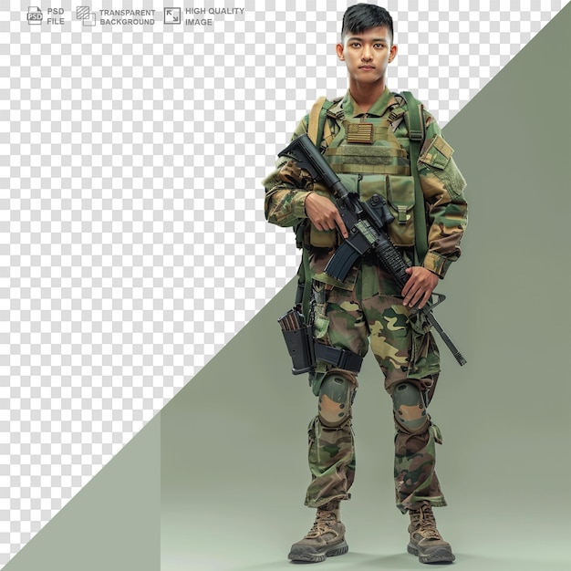 PSD retrato de um soldado isolado em fundo transparente ou branco png