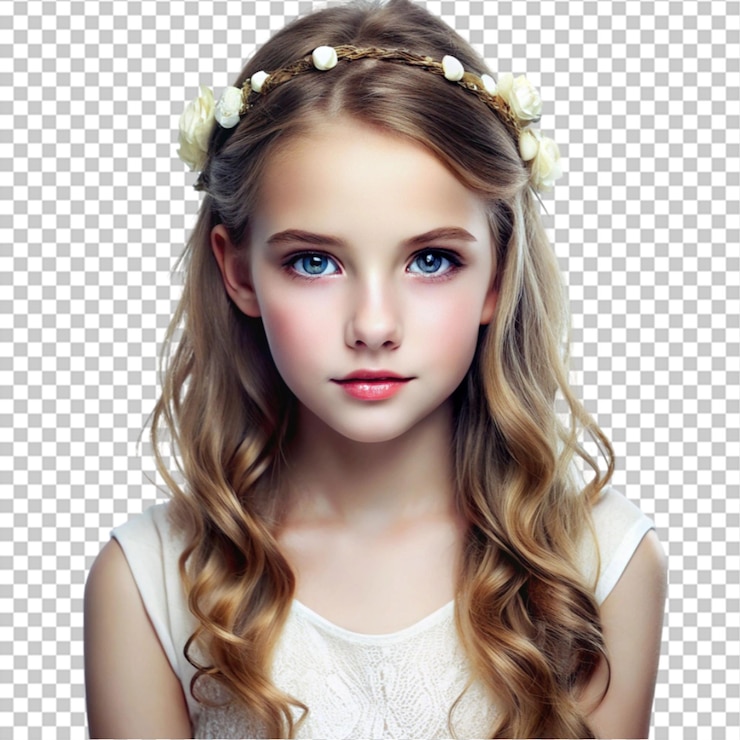 PSD retrato de uma bela garota isolada em branco